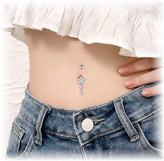 Fako Bijoux® - Piercings pour nombril - Pendentif Bloem Avec Strass - Cristal - Transparent
