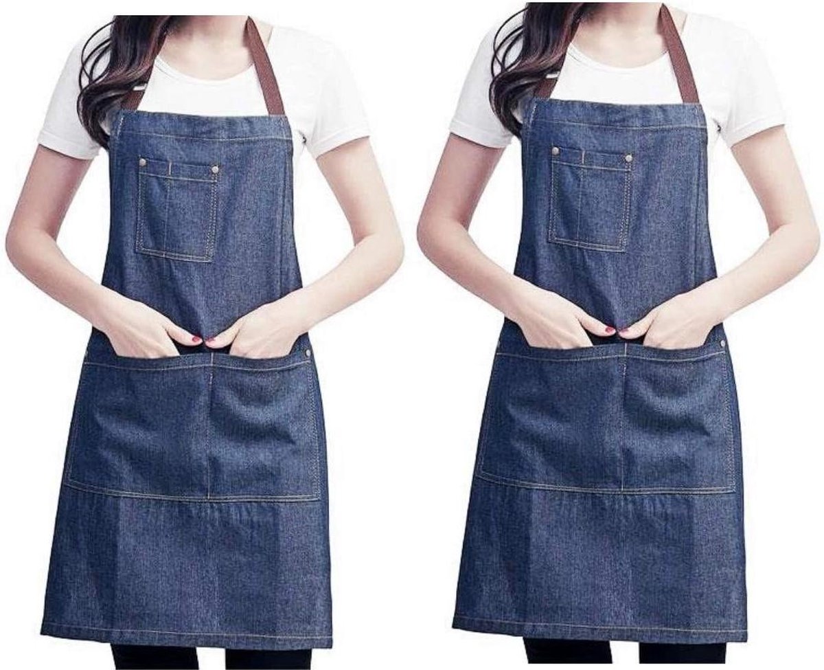Verstelbare Denim Keukenschort met Grote Zakken - Koken BBQ Grill Café Barman Chef Schort