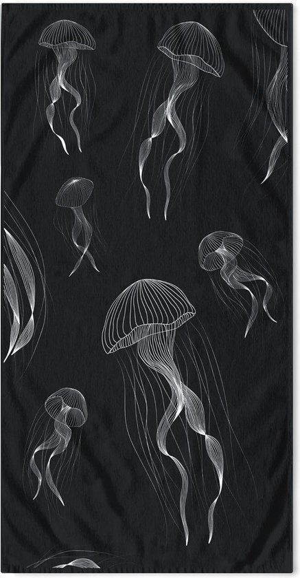 BaSaTex Cotton Beach Towel 90x180 Cm - Terry Velour, Hanging Loop, Oeko-Tex Certified, Blue Leaves Design