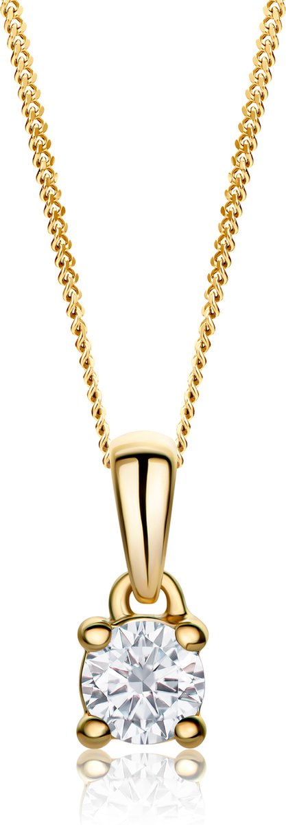 Miore Pure Collier Ketting - Gemaakt van 14 Karaat Goud - Met Diamanten - Handgemaakte Sieraden - Met Hanger - Elegante Dames Sieraden - 45 cm