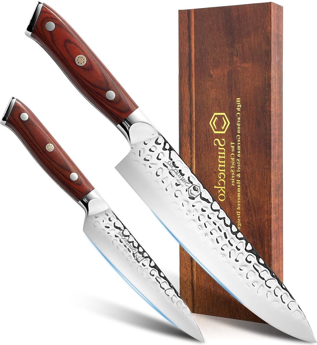 2 Pieces Chef Knife Set - 20 cm Chef Knife 13 cm Universal Knife - Sharp Blade Professional Kitchen Knives with Wooden Handle Parasol Protective Cover