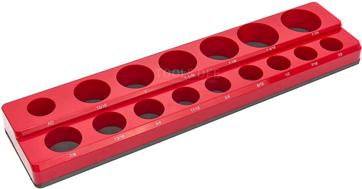 HBM magnetische accessoirehouder voor 16 stuks 3/8 inch Engelse maten, rood, 374 x 87 x 32 mm