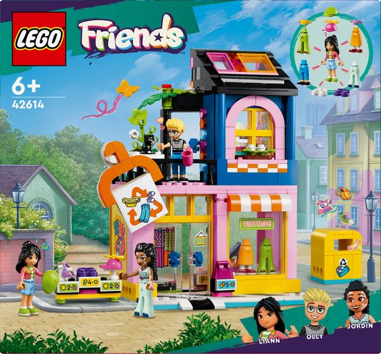 Ensemble de magasin de vêtements vintage LEGO Friends avec figurines et accessoires.