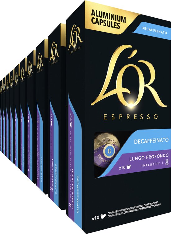 L'OR Espresso Decaffeinato Lungo Profondo Koffiecups - Intensiteit 08/12 - 10 x 10 capsules