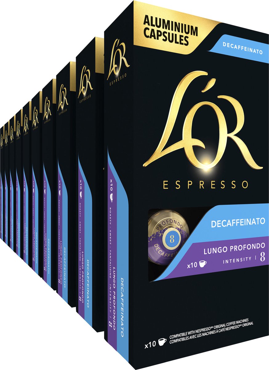 Goedkoopste L'OR Espresso Decaffeinato Lungo Profondo Koffiecups - Intensiteit 08/12 - 10 x 10 capsules
