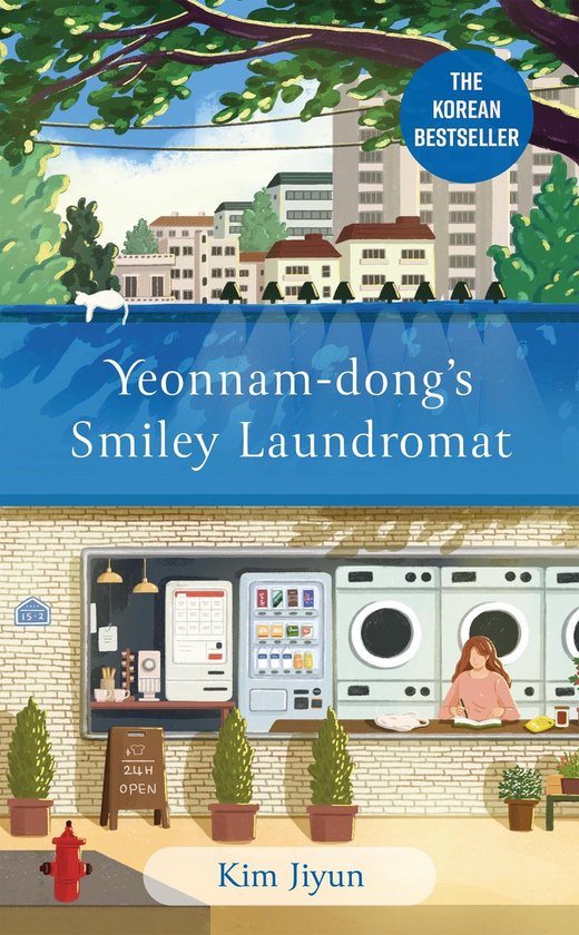 Boekomslag van "Yeonnam-dong's Smiley Laundromat" met een illustratie van een wasserette en de Koreaanse bestseller-sticker.
