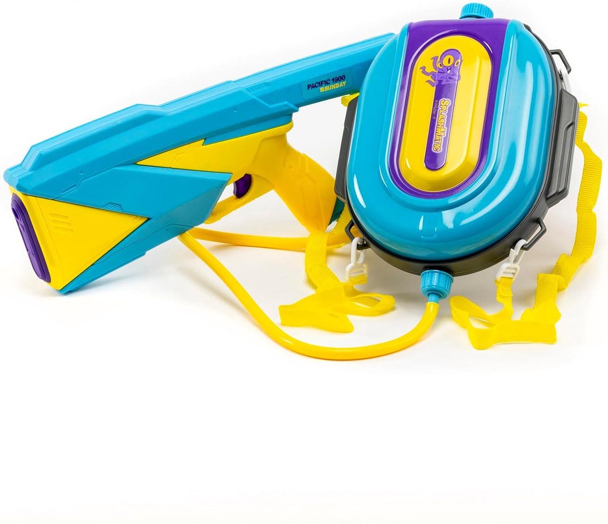 Rugzak op batterijen met USB-opladen waterpistool Splashmatic Pacific 1900 48 cm 1900 ml blauw en geel