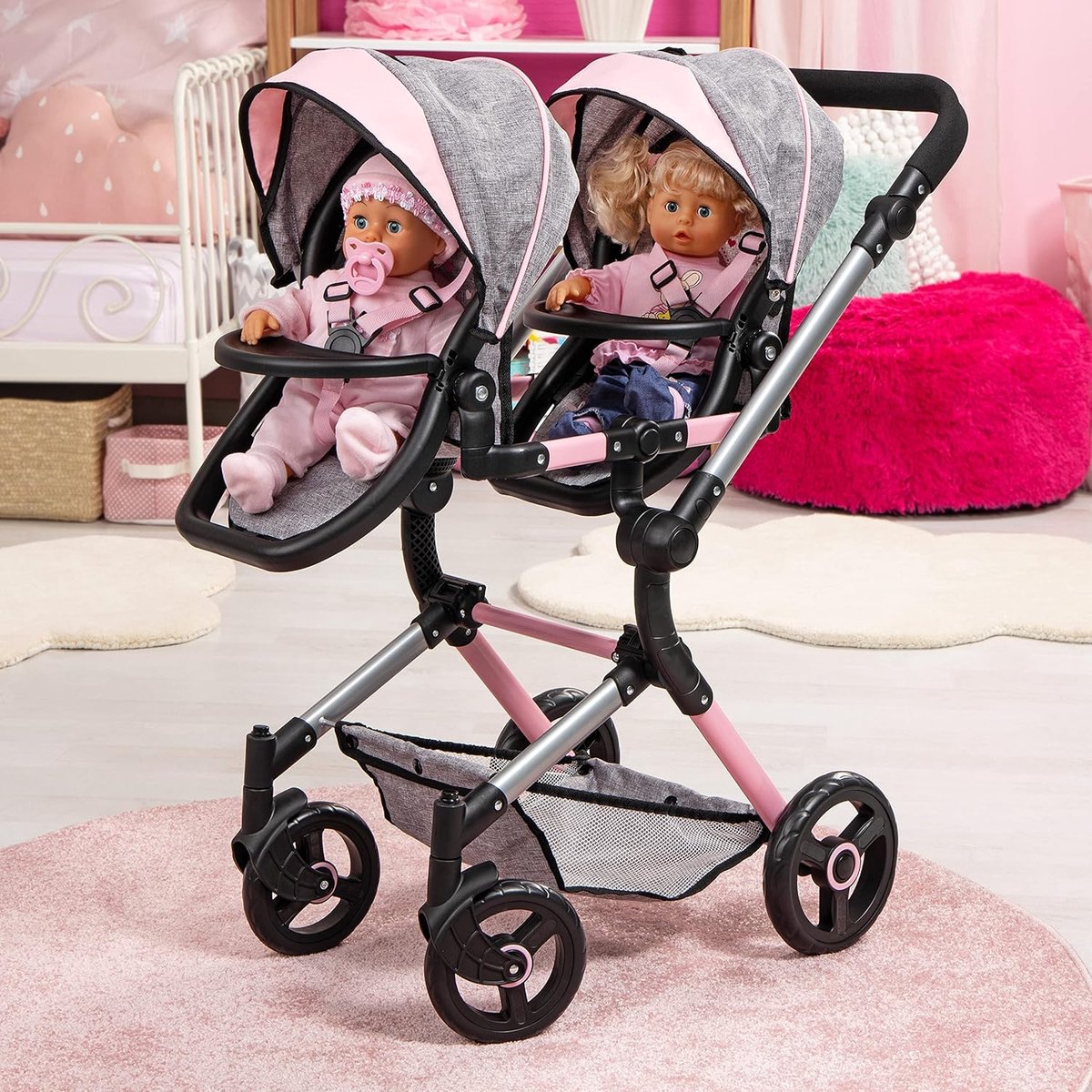 Bayer Design 26723AA Tweeling poppenwagen Twin Xeo, verstelbare en