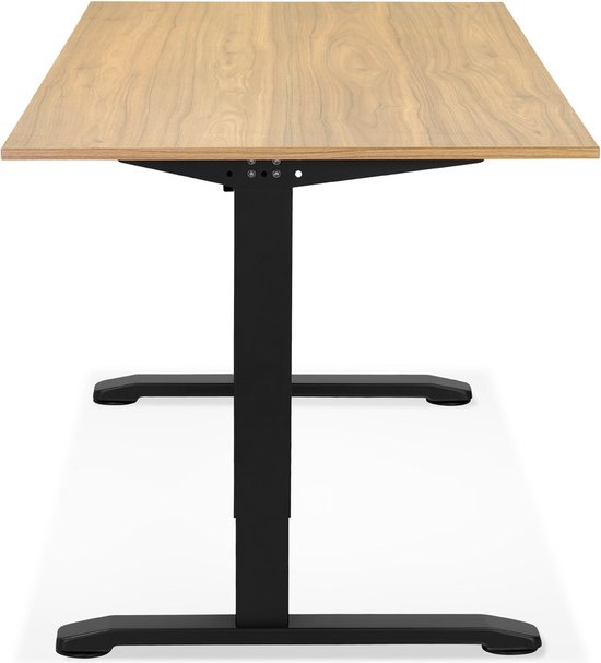 Alterego In hoogte verstelbare bureau 'OSMOSE' van natuurlijk afgewerkt hout en zwart metaal - 160x80 cm