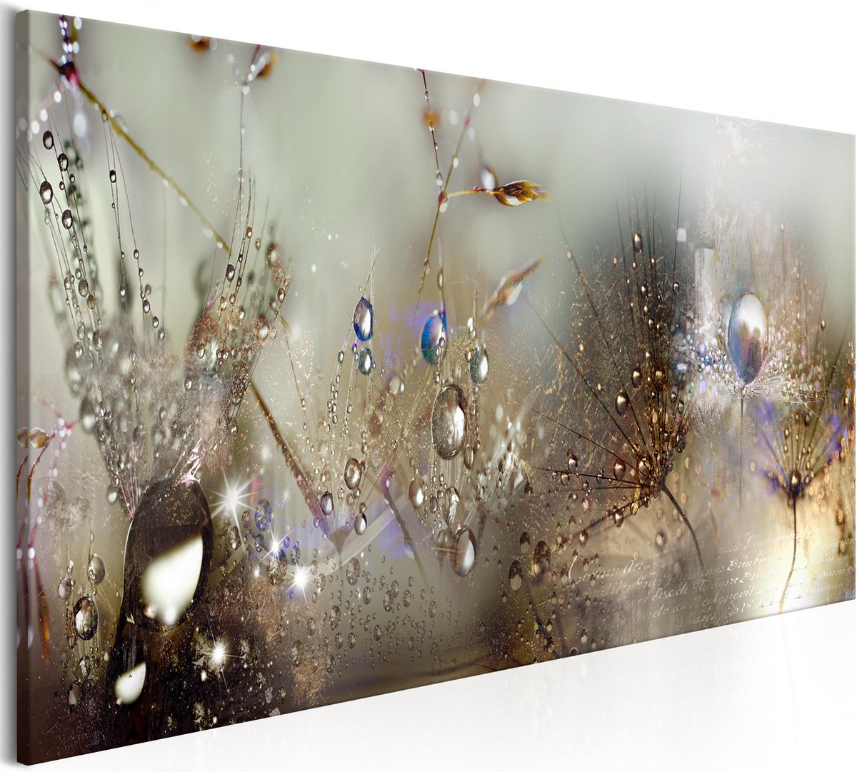 karo-art Schilderij - Natuur Geluiden , paardenbloem, print op echt Italiaans canvas, abstract schilderij, voor woonkamer en slaapkamer Multikleur