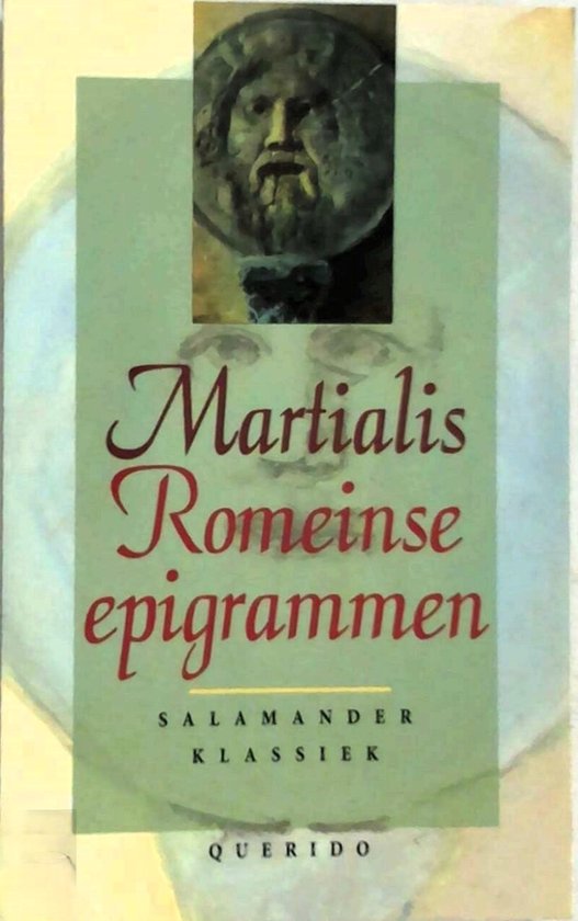Boek 'Martialis Romeinse epigrammen' met een portret van een man op de kaft.