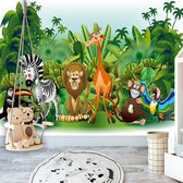 Fotobehangkoning - Behang - Vliesbehang - Fotobehang - Kinderbehang Jungle Dieren - Jungle Animals - 100 x 70 cm