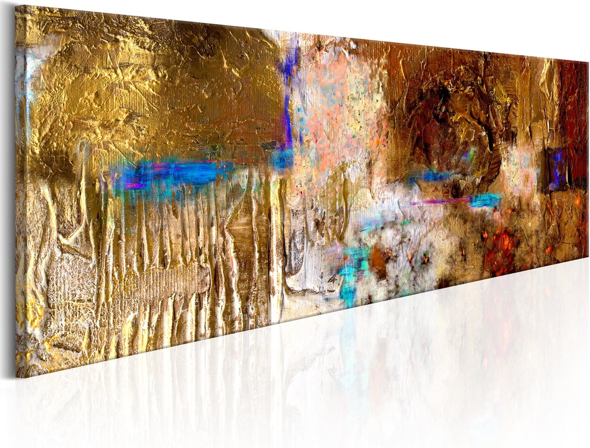 karo-art Schilderij - Golden Structure , goud look, premium print op echt Italiaans canvas, in 3 maten, prachtig in woonkamer en slaapkamer Multikleur