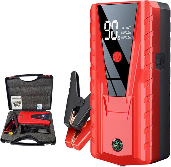 Foto: Powerstation 6 in 1 jumpstarter 26000mah 2000a 12v powerbank draagbare auto starthulp compressor startkabels snellader iphone samsung usb c led zaklamp sos noodlicht luchtpomp multitool noodpakket 