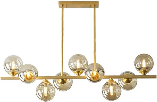 Foto: Sensahome md85971 9 9 lamps glazen eettafel hanglamp moderne eetkamer lamp met glazen bollen en goud metaal 95x50cm 9x g9 3w exclusief licht