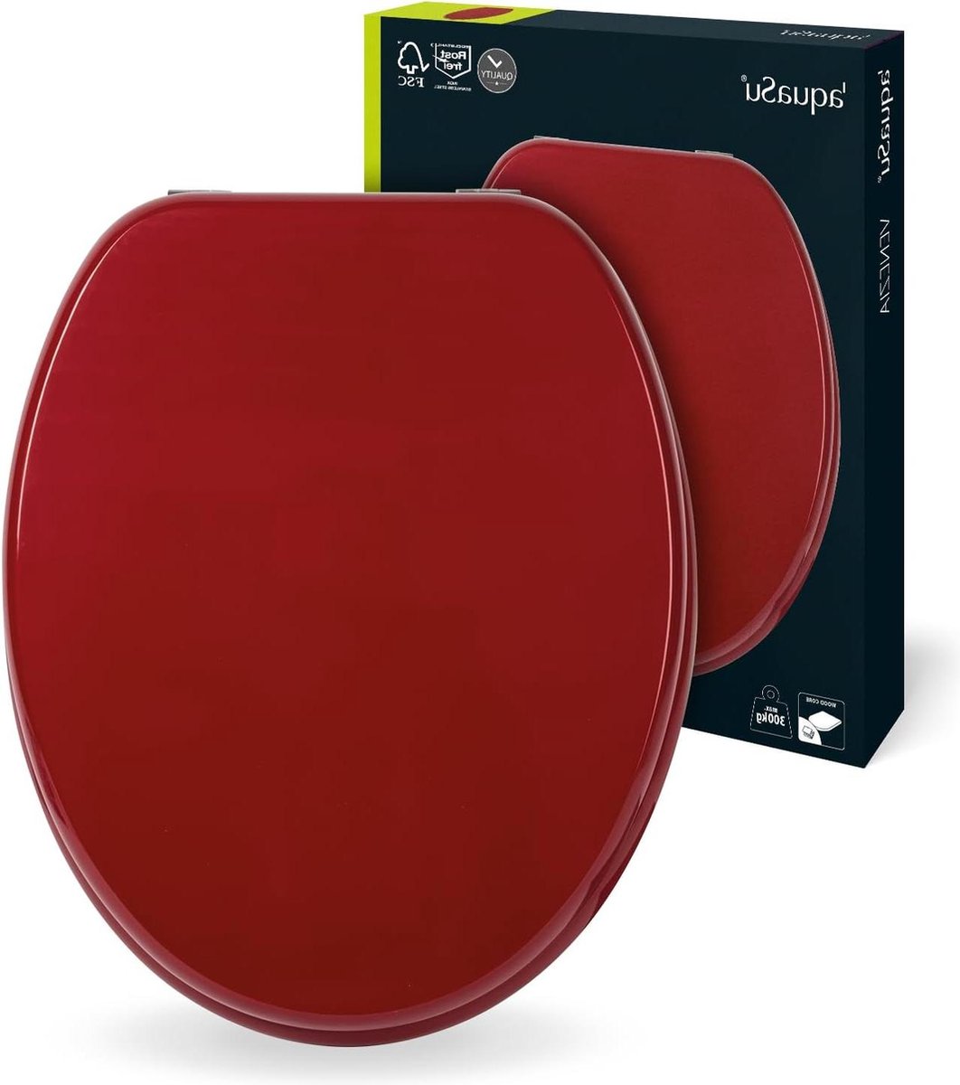 SITZPLATZ® Venezia 21898 6 Wc-bril - rood - metalen scharnieren - houten kern - O-vorm - donkerrood - universeel