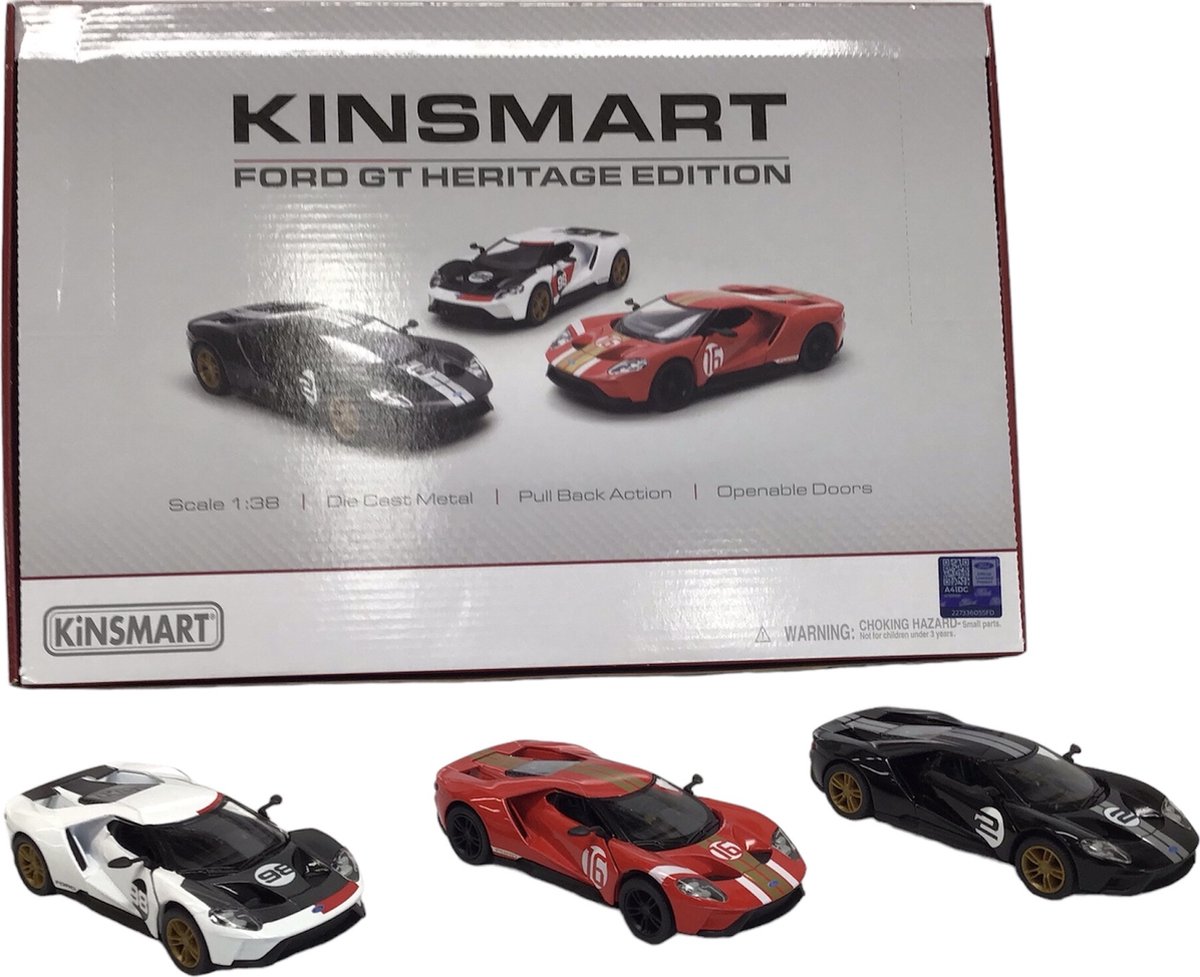 Ford GT Heritage Edition Pull-back motor verkrijgbaar in 3 kleuren verkoop per stuk - Kinsmart - 12,5 cm