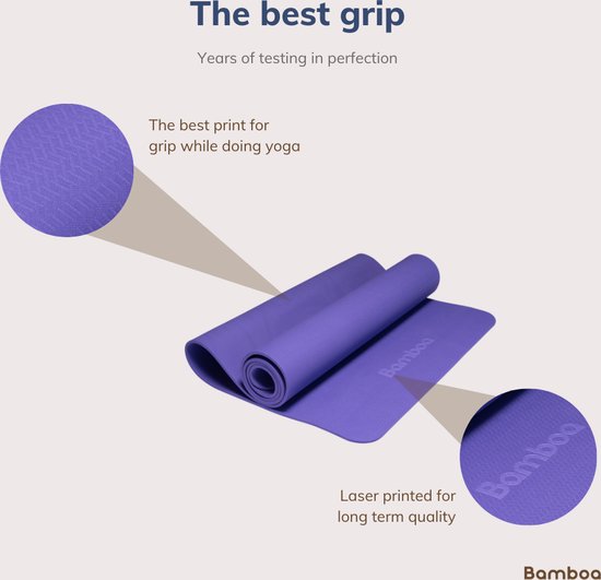 Tapis de Yoga A-FTNSS | Mauve rose | 7cm | Anti-dérappant | Grip optimal | Tapis de Yoga solide | Facile à nettoyer