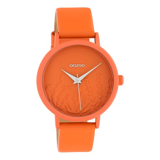 OOZOO Timepieces - Poeder oranje horloge met poeder oranje leren band - C10605
