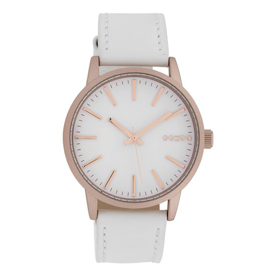 OOZOO Timepieces - Poeder roze horloge met witte leren band - C10015