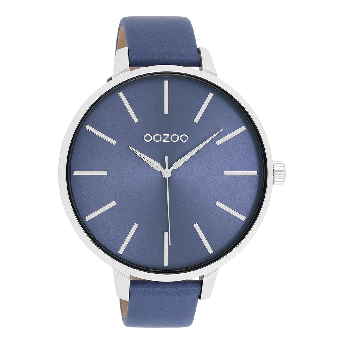 OOZOO Timepieces - Zilverkleurige horloge met marine blauw leren band - C11074