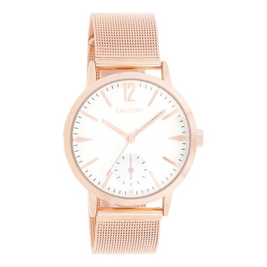 OOZOO Timepieces - Rosé goudkleurige horloge met rosé goudkleurige metalen mesh armband - C8618