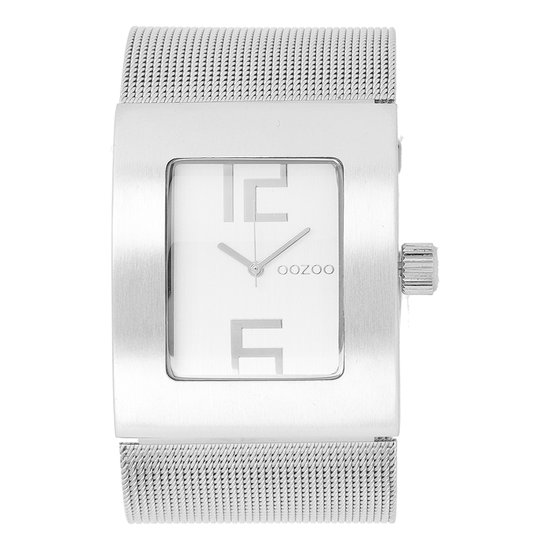 OOZOO Timepieces - Zilverkleurige horloge met zilverkleurige metalen mesh armband - C2006