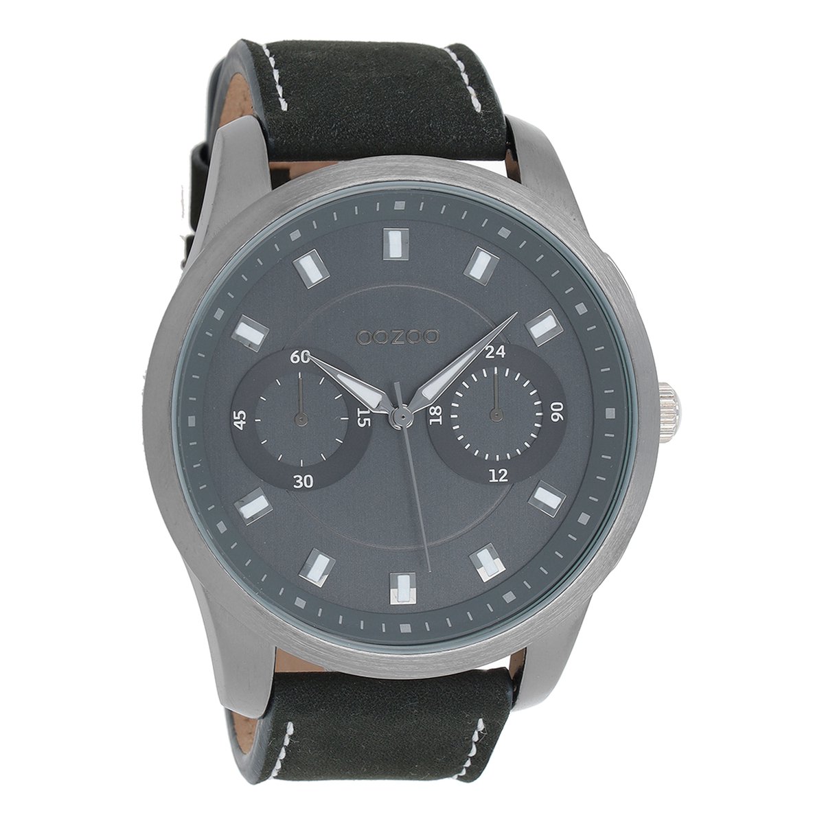 OOZOO Timepieces - Titanium horloge met donker blauwe leren band - C8207