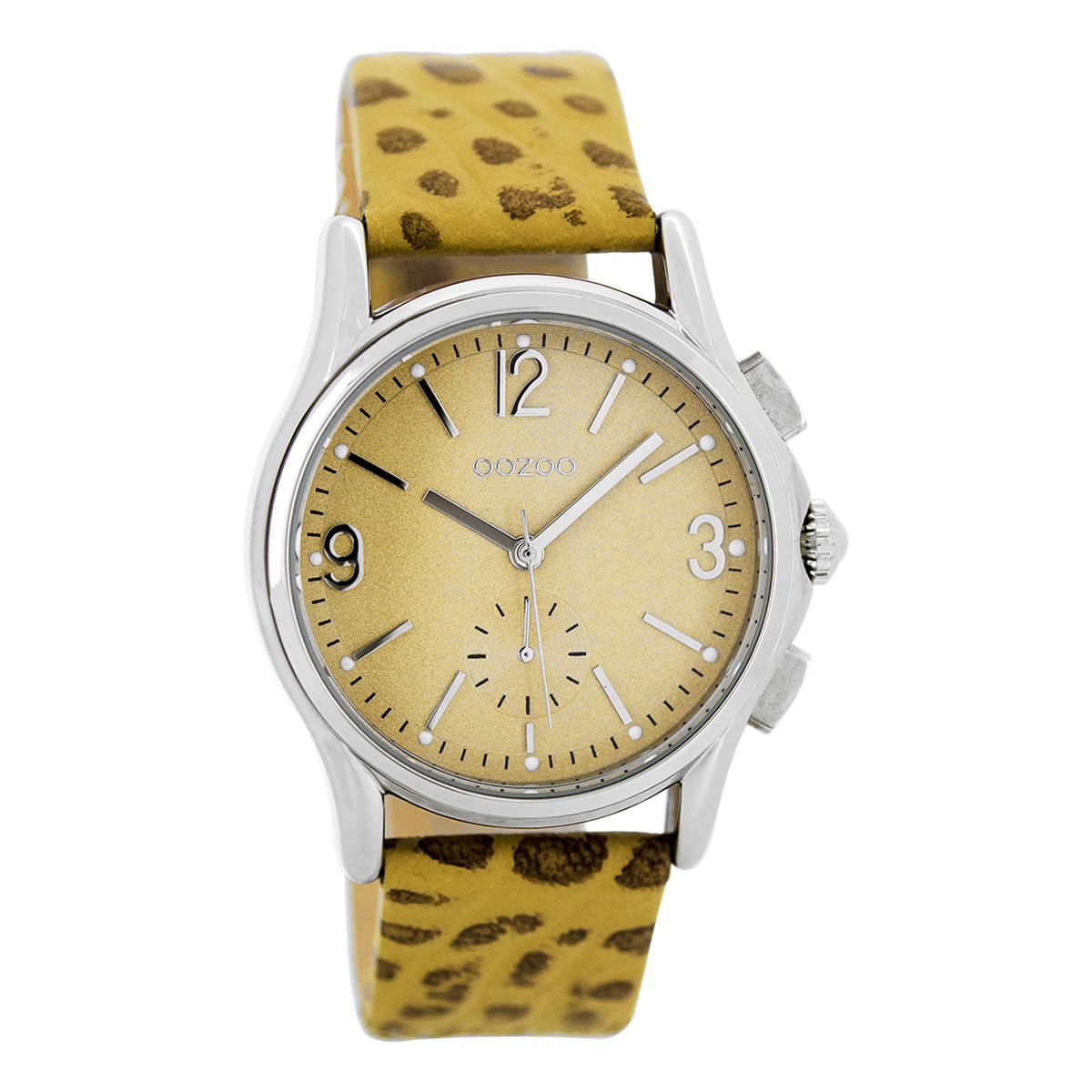 OOZOO Timepieces - Zilverkleurige horloge met camel leren band - C7225