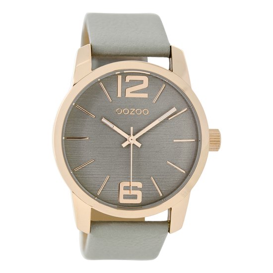 OOZOO Timepieces - Rosé goudkleurige horloge met steengrijze leren band - C9090