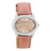 OOZOO Timepieces - Zilverkleurige horloge met oud roze leren band - JR198