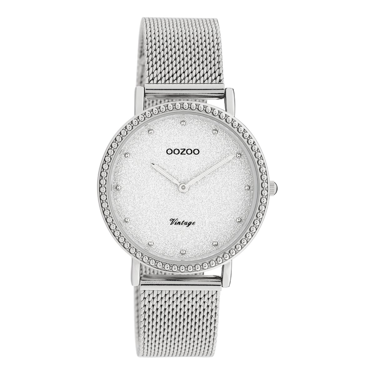 OOZOO Timepieces - Zilverkleurige horloge met zilverkleurige metalen mesh armband - C20051
