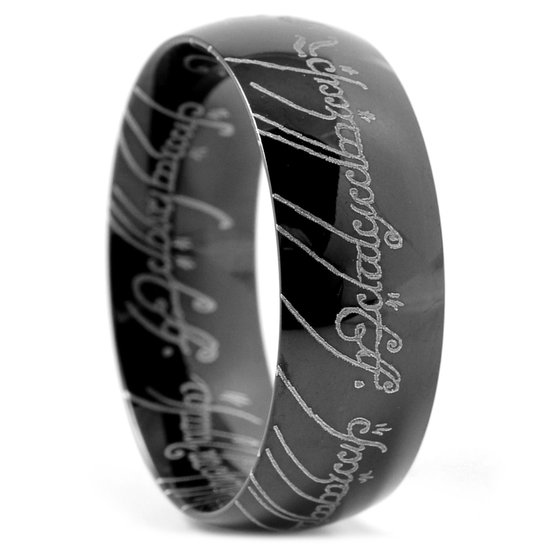 Sentio | Zwarte Roestvrijstalen Ring met Goudkleurig Elfen Schrift