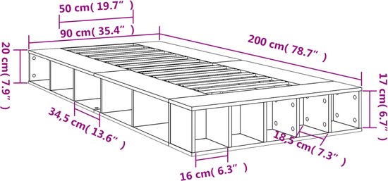 Bedframe met lades bewerkt hout betongrijs 120x200 cm kopen Bedframe met lades bewerkt hout betongrijs 120x200 cm kopen