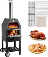 VEVOR Pizzaoven - Buitenoven - Buiten Pizza Oven - Ingebouwde Thermometer & Uitstekende Temperatuurregeling - Op Wieltjes - Zwar