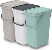 Keden GFT/rest afvalbakken set - 3x - beige/wit/groen - 12L - 20 x 26 x 37 cm - afval scheiden