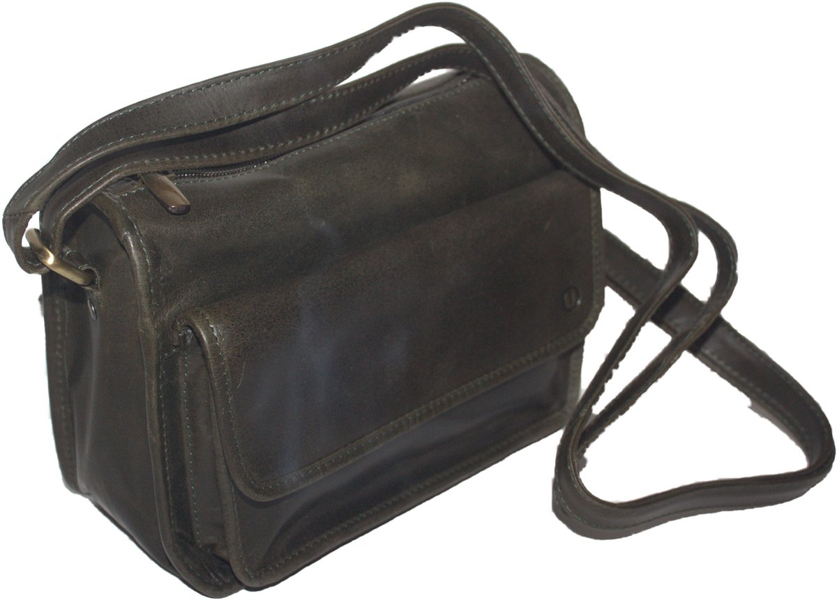 Oi groene vintage lederen schoudertas Jasmijn / damestas met vak voor telefoon in vintage leer / damestas ook cross te dragen / groen leer / 554Green NR