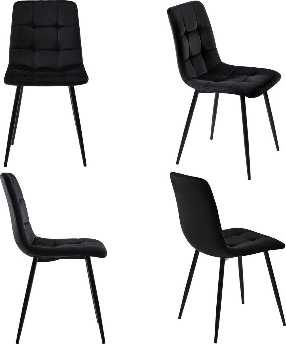 Merax Eetkamerstoelen Set van 4 - Zwart - Velvet Bekleding - Metalen Frame - Design Stoelen met Rugleuning