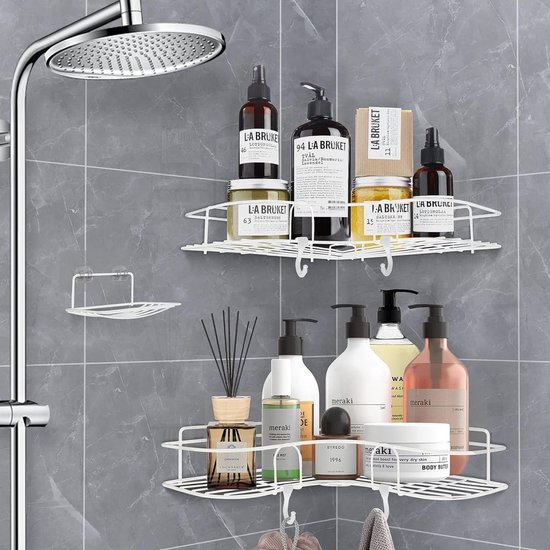 LARRO Douche Caddy Houten Douche Planken Geen Boren Douchemand Wandmontage Anti Roest Lijm Voor Badkamer Keuken 50cm Maat 60cm