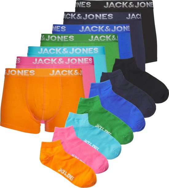 Jack & Jones Heren Boxershorts Trunks & Sokken JACCOLE TRAVELKIT Giftbox 7-Pack Multicolor - Maat S