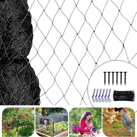 lampox Vijvernet, tuinnet, vogelbeschermingsnet, zwembadnet, fruitboomnet, vogelafweernet, bladnet, weer- en uv-bestendig, robuust, 20 x grondhaken en 20 x kabelbinders (4 x 10 m
