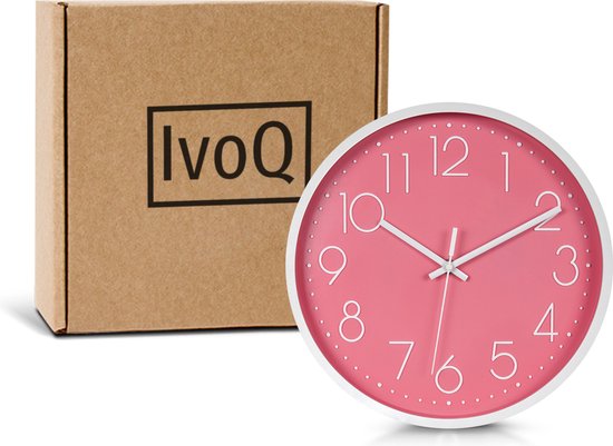 IvoQ Elegante Wandklok Roze 30 cm - Strak Design - Modern & Stil - Ideaal voor Thuisdecoratie