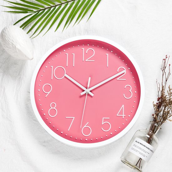 IvoQ Elegante Wandklok Roze 30 cm - Strak Design - Modern & Stil - Ideaal voor Thuisdecoratie