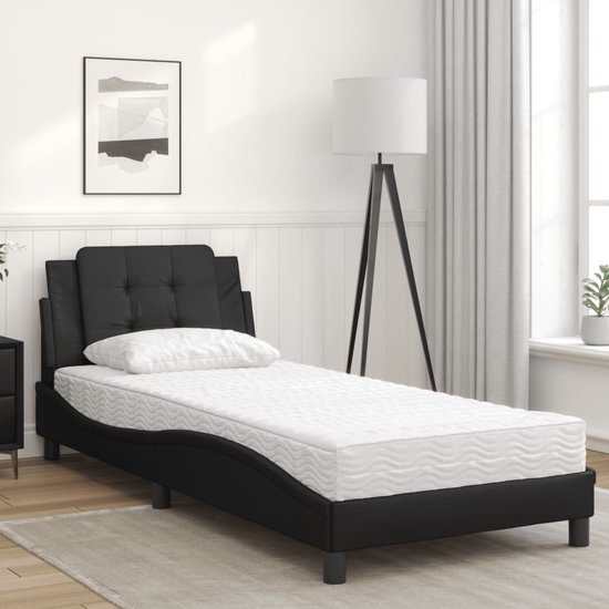 vidaXL - Lit - avec - matelas - cuir artificiel - noir - 90x200 - cm