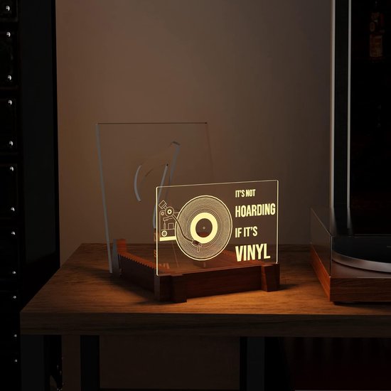 Ammonite Light Up Now Spinning Vinyl Standaard — Wandmontage, Hout & Acryl, Met Warm Wit LED-licht, USB