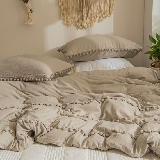 DXHOME Beddengoed 200 x 200 cm, beige, boho, getuft, geometrisch, vintage, omkeerbaar beddengoedset, zachte microvezel, esthetisch dekbedovertrek met ritssluiting en 2 kussenslopen 80 x 80 cm