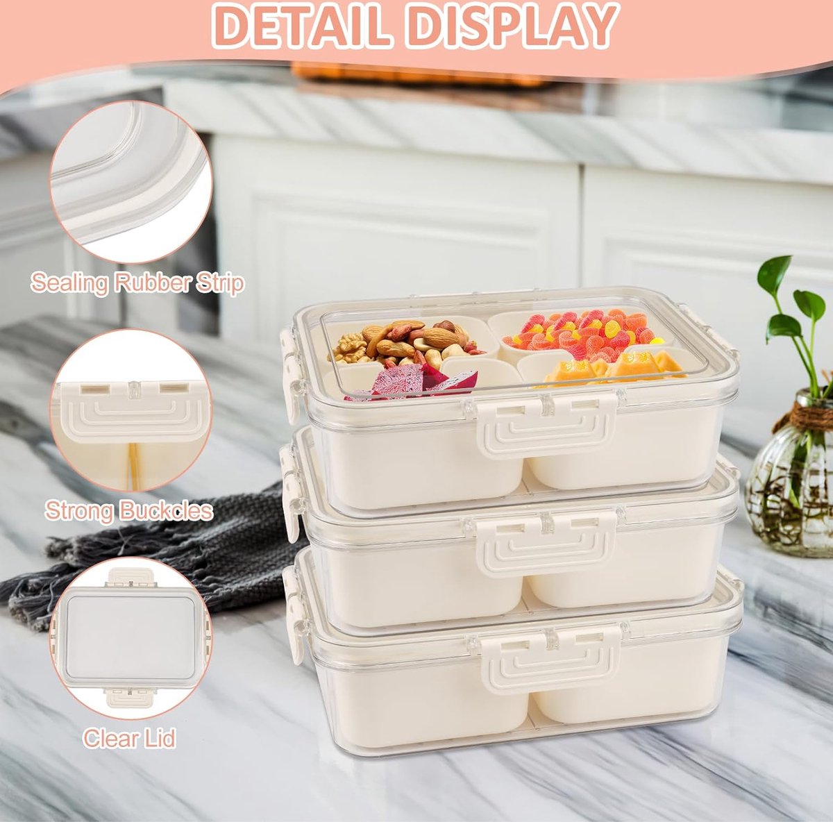 Snackbox met vakken, snackborden van roestvrij staal, herbruikbaar, voedselopslag, lunchbox, draagbare snacktablet, geschikt voor school en werk (2 stuks