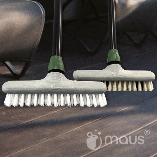 MAUS Set de brosses à récurer douces et dures - Laveuses pour terrasses et terrasses avec manche - Set de brosses professionnelles - 25 cm