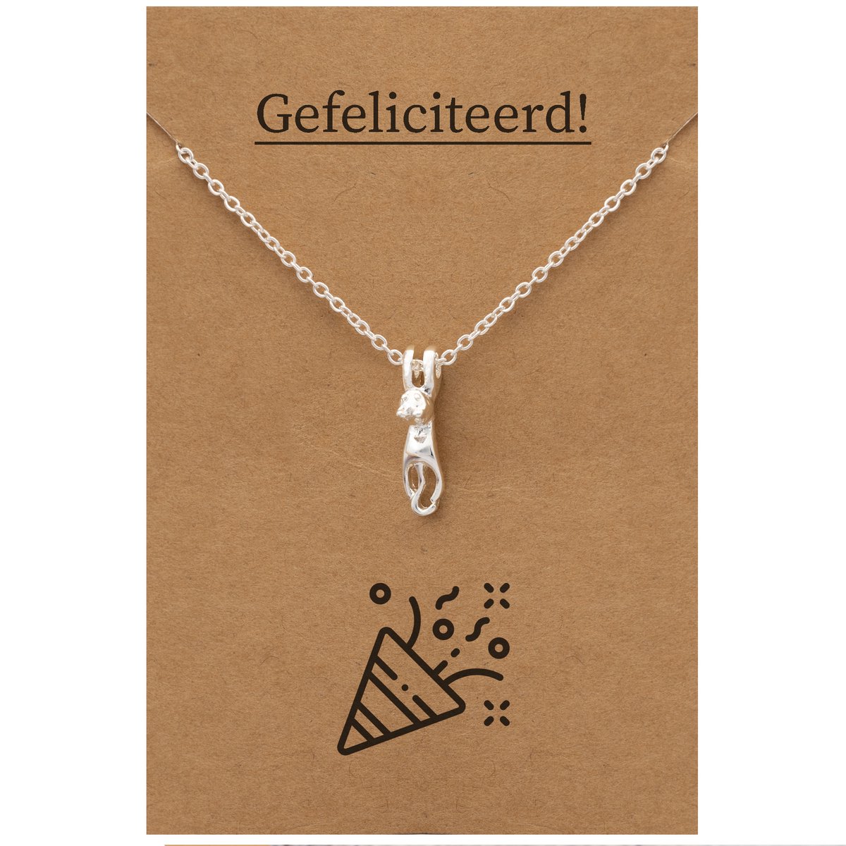 Gefeliciteerd Cadeau Ketting - Katje Geluk Sieraad - Zilverkleurig - Gefeliciteerd - Pax Amare