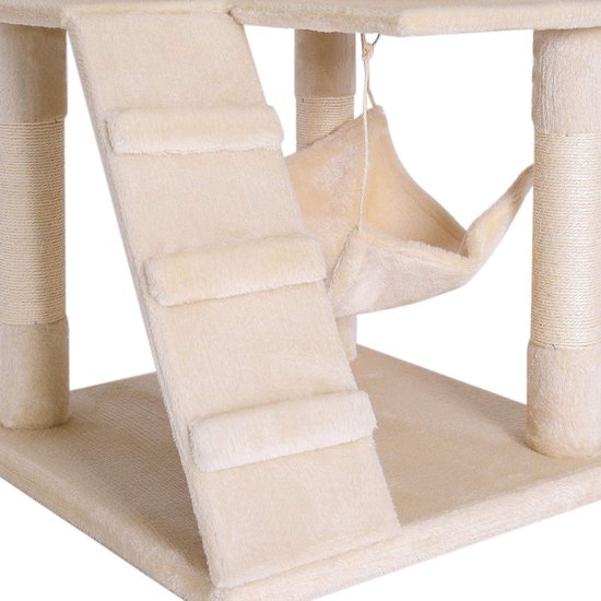 Krassende boom, katten krabpaal plafond, 240-260 cm, met een kattenhuis, hangmat, kattenladder Krassende boom, katten krabpaal plafond, 240-260 cm, met een kattenhuis, hangmat, kattenladder